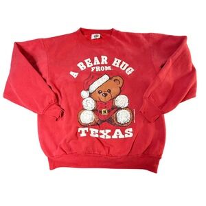 Vintage Bear‎ Hug From Texas Sweatshirt Christmas Santa Made in USA L